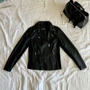 Leather Jacket With Ribbed Accents